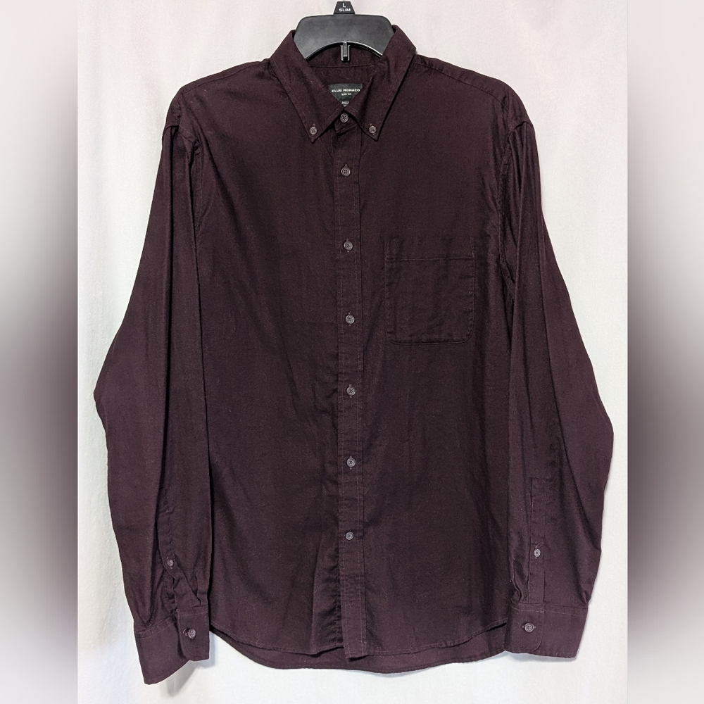 🌷Club Monaco Men's Maroon Slim Fit Long Sleeve Button-Down Shirt, L 100% Cotton